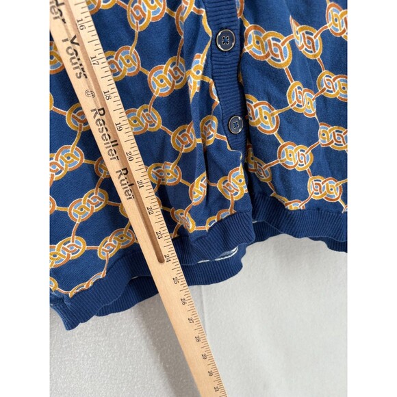 J. McLaughlin Large Cardigan Kristyn Blue Gold Heraldic Knot Chain Sweater - Picture 4 of 7
